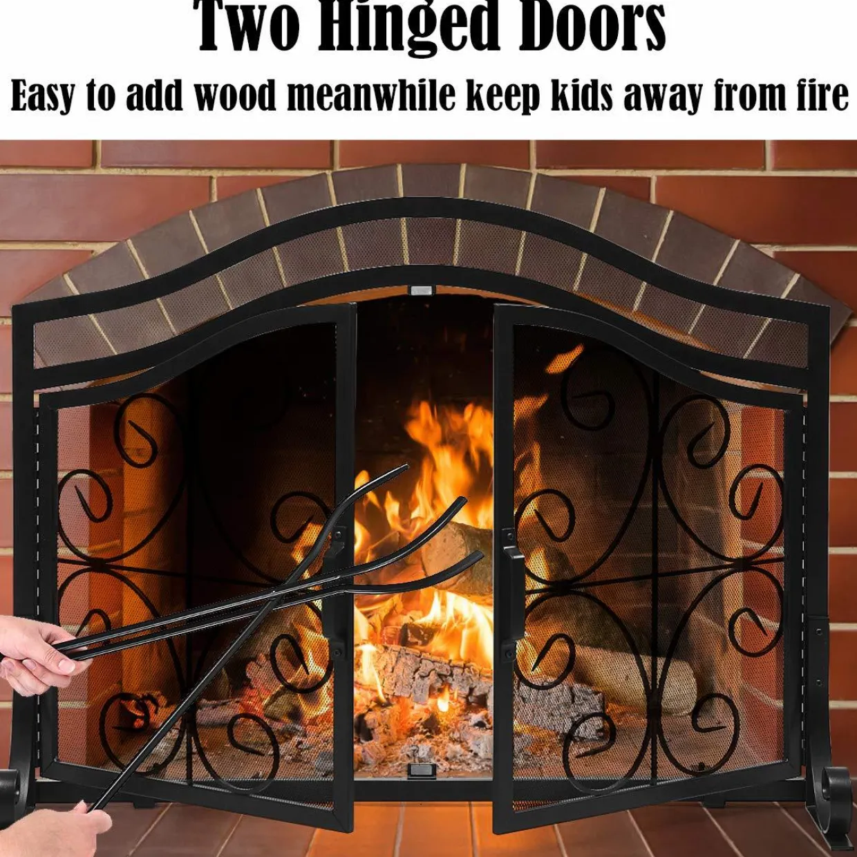 Tangkula Fireplace Screen, with Hinged Two-Doors Large Flat Guard Screens (44 x 15 x 33. 5 inch)