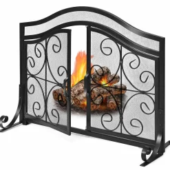 Tangkula Fireplace Screen, with Hinged Two-Doors Large Flat Guard Screens (44 x 15 x 33. 5 inch)