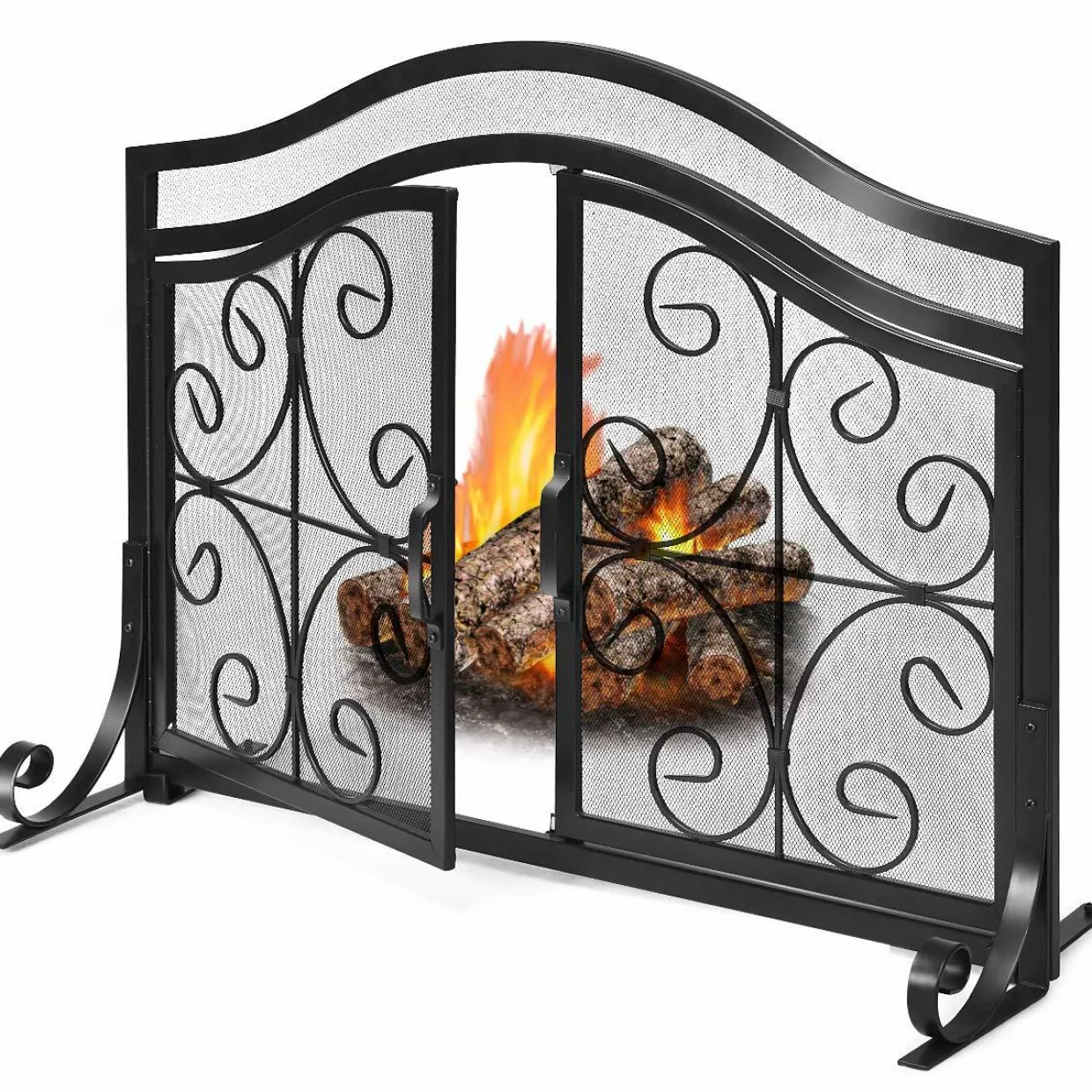 Tangkula Fireplace Screen, with Hinged Two-Doors Large Flat Guard Screens (44 x 15 x 33. 5 inch)