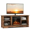 Tangkula Fireplace TV Stand for 65 Inches TV, 18” Electric Fireplace with Remote, 7-Level Brightness and 750W/1500W Heat Setting