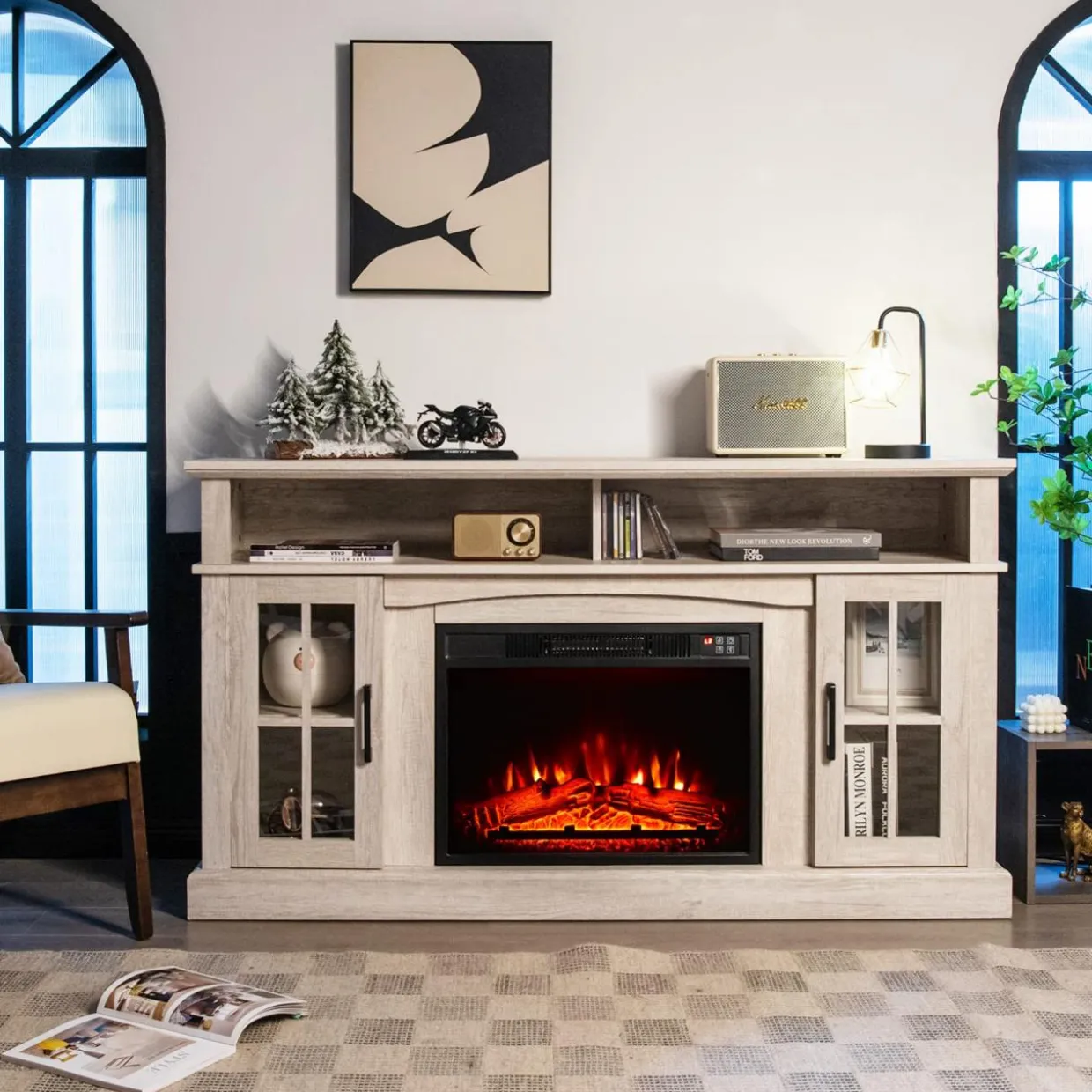 Tangkula Fireplace TV Stand for TVs Up to 65 Inch, Electric Fireplace TV Console w/Remote Control, Overheat Protection