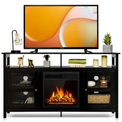 Tangkula Fireplace TV Stand, Farmhouse Media Console Table w/18 1500W Electric Fireplace for Flat Screen TVs up to 65"