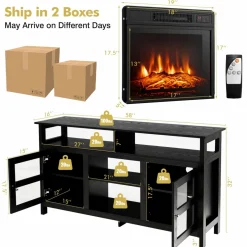Tangkula Fireplace TV Stand for TVs up to 65 Inches, with 18 Inches 1400W 5,000 BTU Electric Fireplace
