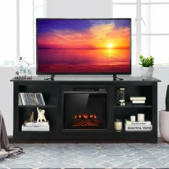 Tangkula Fireplace TV Stand for TVs up to 65 Inches, with 18 Inches 1400W 5,000 BTU Electric Fireplace Insert