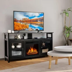 Tangkula Fireplace TV Stand, Farmhouse Media Console Table w/18 1500W Electric Fireplace for Flat Screen TVs up to 65"