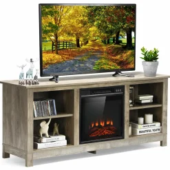 Tangkula Fireplace TV Stand for TVs up to 65 Inches, with 18 Inches 1400W 5,000 BTU Electric Fireplace Insert