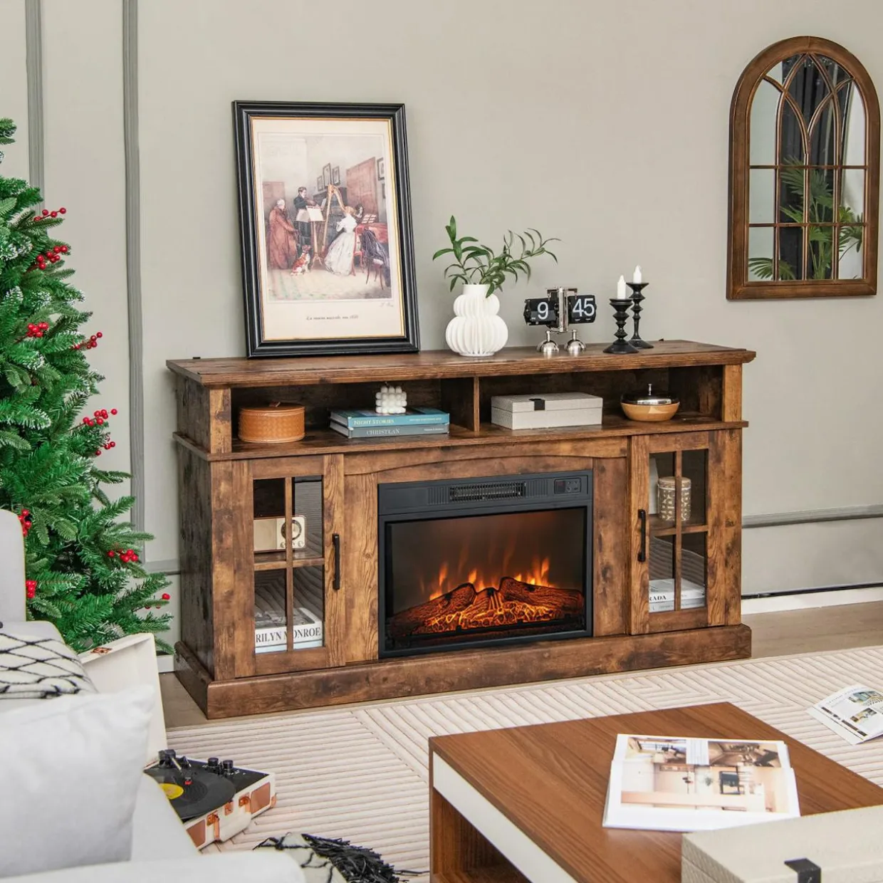 Tangkula Fireplace TV Stand for TVs Up to 65 Inch, Electric Fireplace TV Console w/Remote Control, Overheat Protection