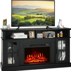 Tangkula Fireplace TV Stand for TVs Up to 65 Inch, Electric Fireplace TV Console w/Remote Control, Overheat Protection