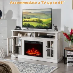 Tangkula Fireplace TV Stand for TVs Up to 65 Inch, Electric Fireplace TV Console w/Remote Control, Overheat Protection