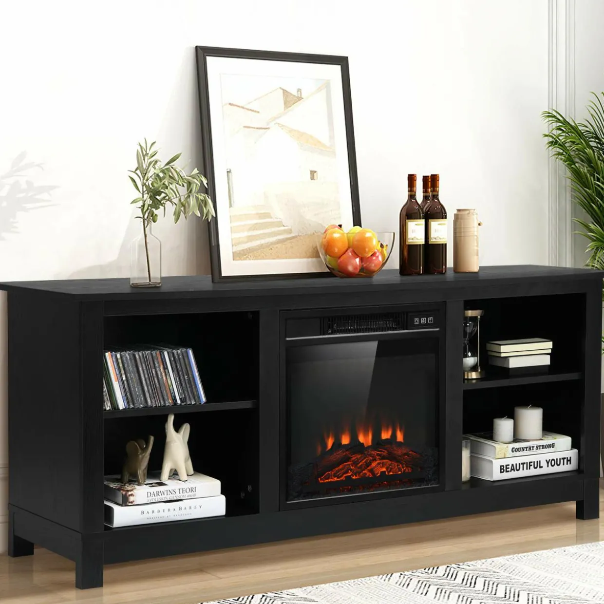 Tangkula Fireplace TV Stand for TVs up to 65 Inches, with 18 Inches 1400W 5,000 BTU Electric Fireplace Insert