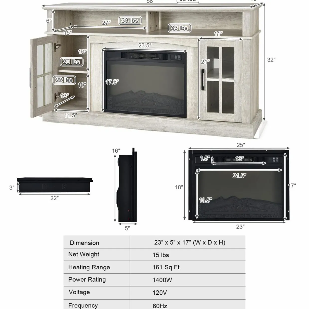Tangkula Fireplace TV Stand for TVs Up to 65 Inch, Electric Fireplace TV Console w/Remote Control, Overheat Protection