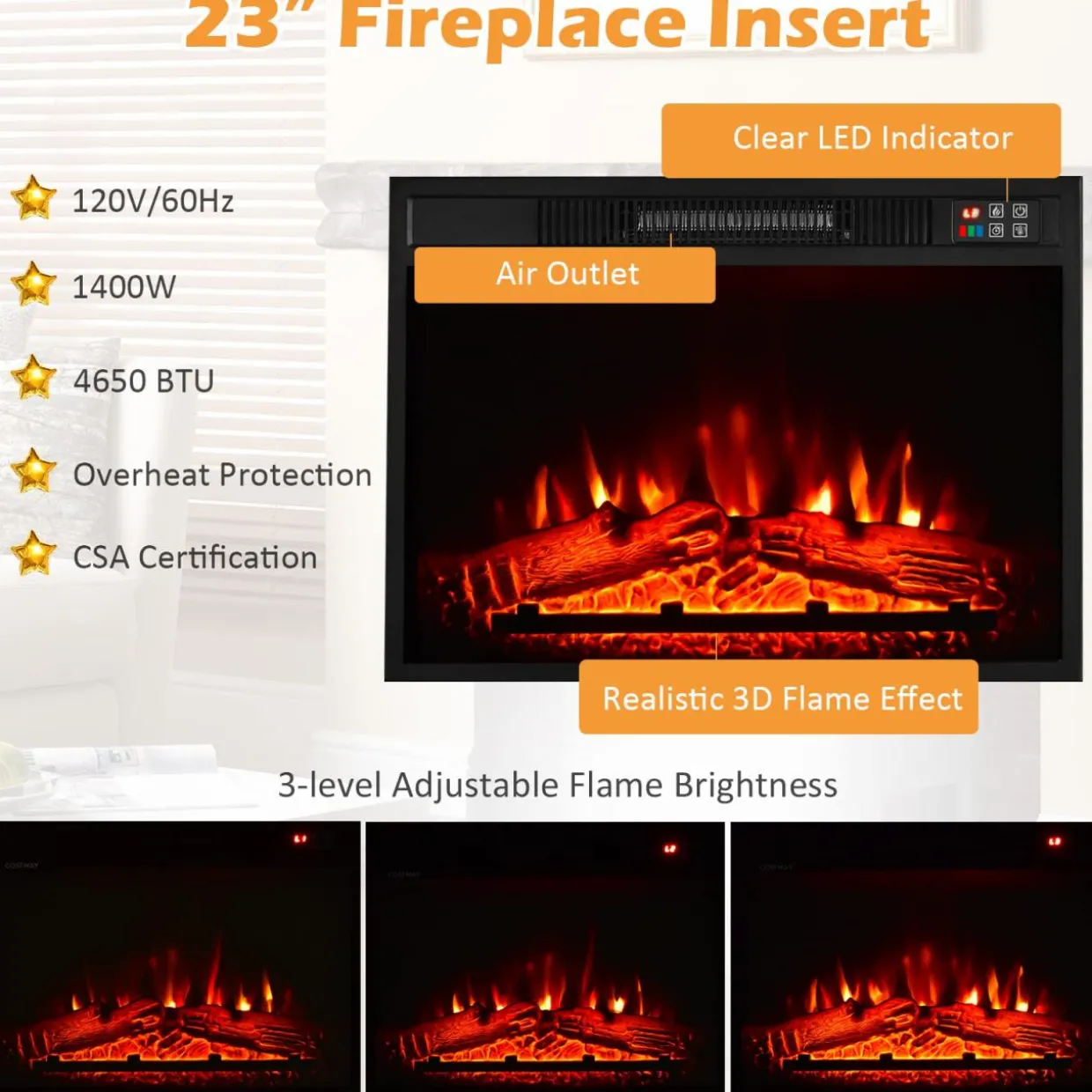 Tangkula Fireplace TV Stand for TVs Up to 65 Inch, Electric Fireplace TV Console w/Remote Control, Overheat Protection