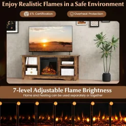 Tangkula Fireplace TV Stand for 65 Inches TV, 18” Electric Fireplace with Remote, 7-Level Brightness and 750W/1500W Heat Setting