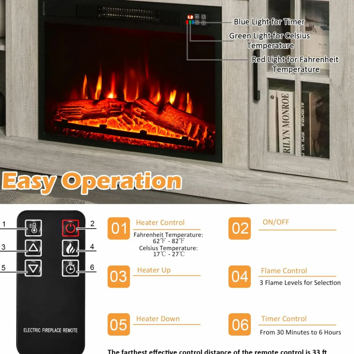 Tangkula Fireplace TV Stand for TVs Up to 65 Inch, Electric Fireplace TV Console w/Remote Control, Overheat Protection