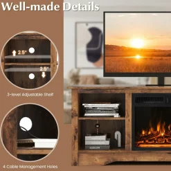 Tangkula Fireplace TV Stand for 65 Inches TV, 18” Electric Fireplace with Remote, 7-Level Brightness and 750W/1500W Heat Setting