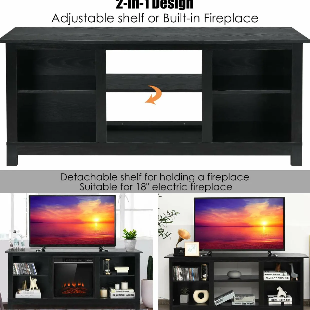 Tangkula Fireplace TV Stand for TVs up to 65 Inches, with 18 Inches 1400W 5,000 BTU Electric Fireplace Insert