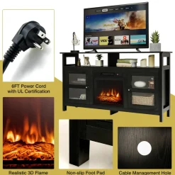 Tangkula Fireplace TV Stand for TVs up to 65 Inches, with 18 Inches 1400W 5,000 BTU Electric Fireplace