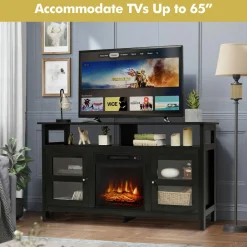 Tangkula Fireplace TV Stand for TVs up to 65 Inches, with 18 Inches 1400W 5,000 BTU Electric Fireplace
