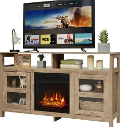 Tangkula Fireplace TV Stand for TVs up to 65 Inches, with 18 Inches 1400W 5,000 BTU Electric Fireplace