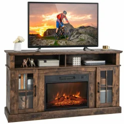 Tangkula Fireplace TV Stand for TVs Up to 65 Inch, Electric Fireplace TV Console w/Remote Control, Overheat Protection