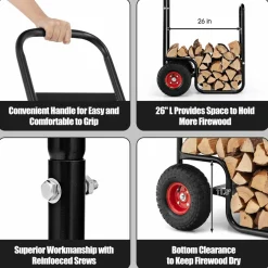 Tangkula Firewood Log Cart, Wood Rack Storage Mover with Rolling Wheels & Ergonomic Handle