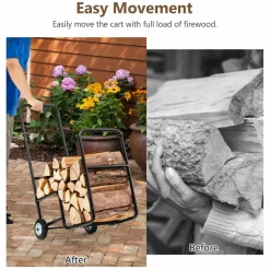 Tangkula Firewood Log Carrier Mover, Wood Rack Storage Mover with Rolling Wheels & Ergonomic Handle