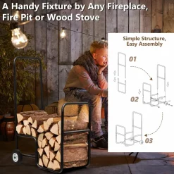 Tangkula Firewood Log Carrier Mover, Wood Rack Storage Mover with Rolling Wheels & Ergonomic Handle