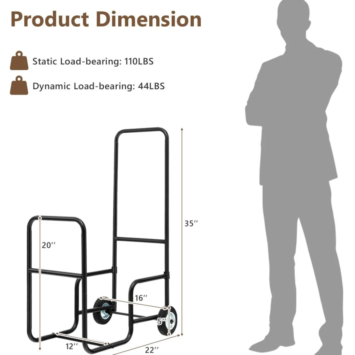 Tangkula Firewood Log Carrier Mover, Wood Rack Storage Mover with Rolling Wheels & Ergonomic Handle
