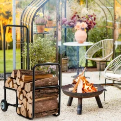 Tangkula Firewood Log Carrier Mover, Wood Rack Storage Mover with Rolling Wheels & Ergonomic Handle