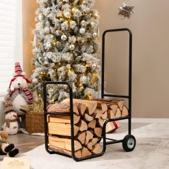 Tangkula Firewood Log Carrier Mover, Wood Rack Storage Mover with Rolling Wheels & Ergonomic Handle