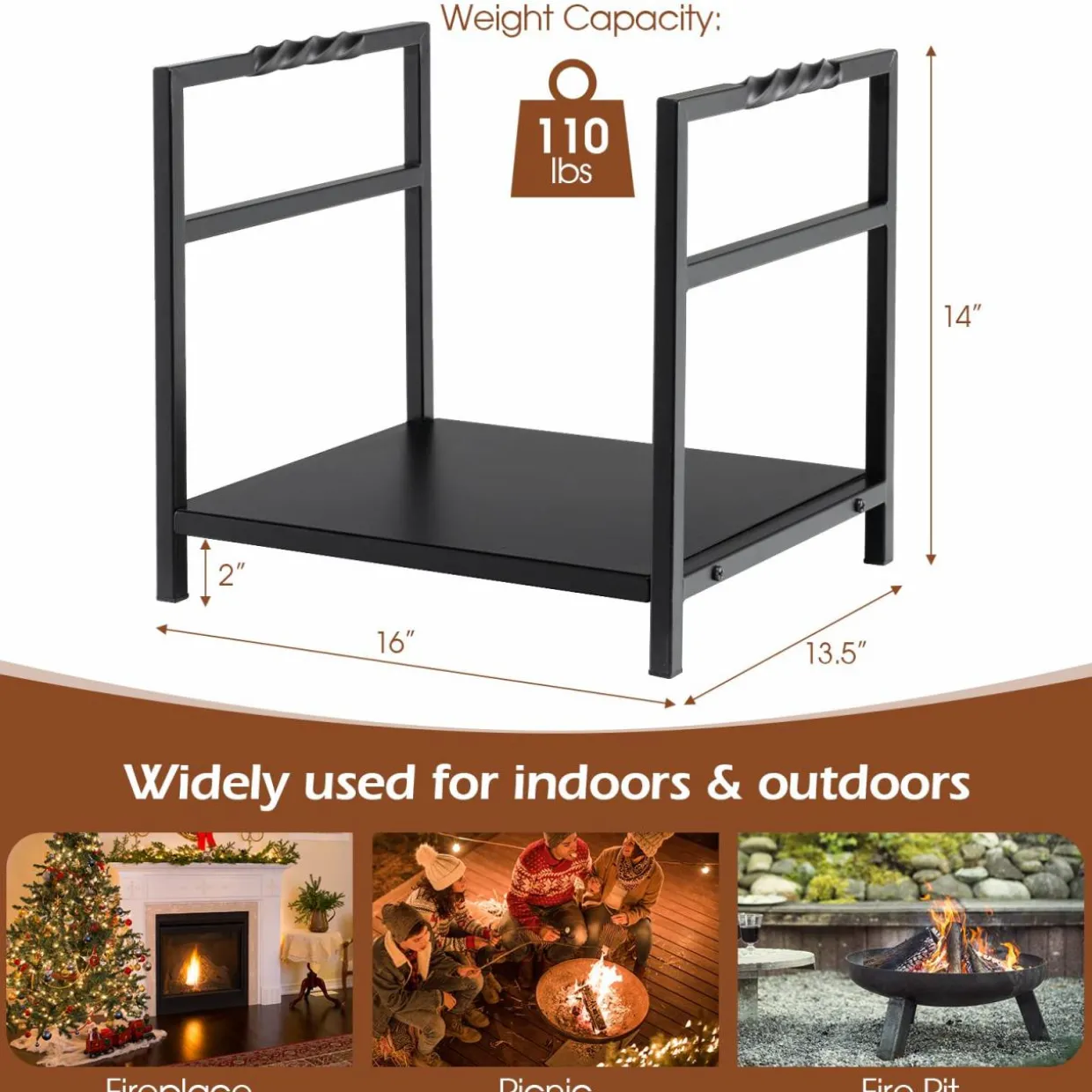 Tangkula Firewood Log Rack, Heavy Duty Firewood Holder with Unique Handle and Raised Feet