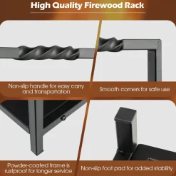 Tangkula Firewood Log Rack, Heavy Duty Firewood Holder with Unique Handle and Raised Feet