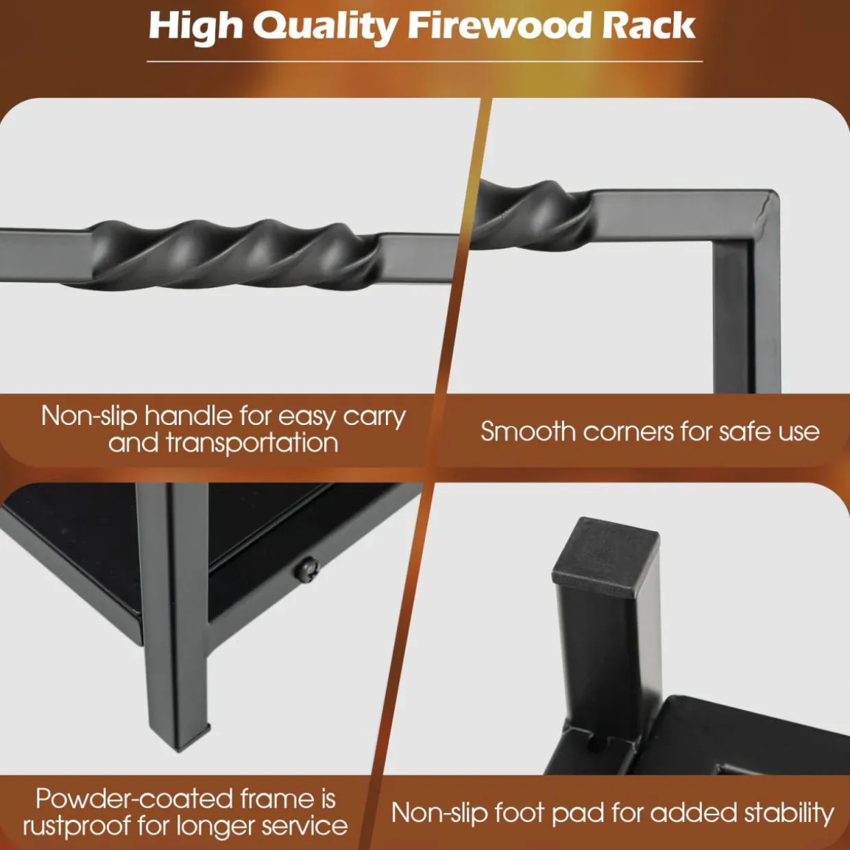 Tangkula Firewood Log Rack, Heavy Duty Firewood Holder with Unique Handle and Raised Feet