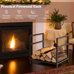 Tangkula Firewood Log Rack, Heavy Duty Firewood Holder with Unique Handle and Raised Feet