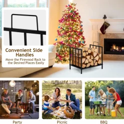 Tangkula Firewood Rack, Heavy Duty Logs Stand Stacker with Convenient Side Handle