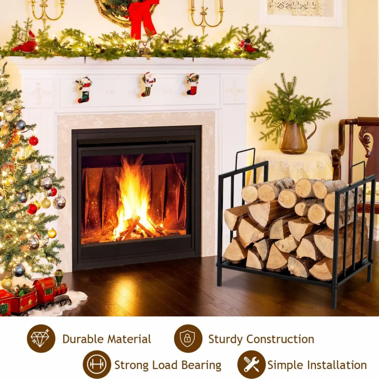 Tangkula Firewood Rack, Heavy Duty Logs Stand Stacker with Convenient Side Handle