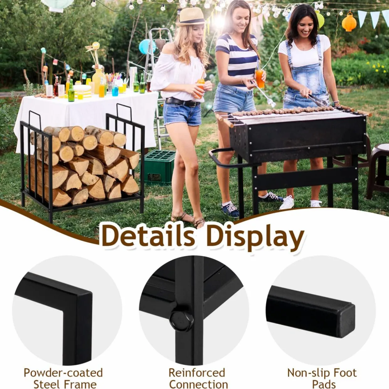 Tangkula Firewood Rack, Heavy Duty Logs Stand Stacker with Convenient Side Handle