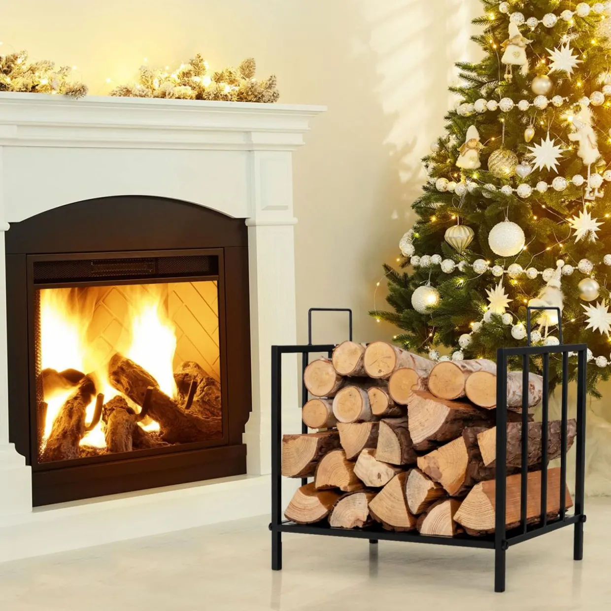 Tangkula Firewood Rack, Heavy Duty Logs Stand Stacker with Convenient Side Handle