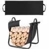 Tangkula Firewood Rack Holder with Canvas Carrier, Firewood Logs Stacker Basket for Indoor or Outdoor Use