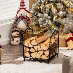Tangkula Firewood Rack, Indoor Outdoor Heavy Duty Steel Log Holder for Fireplace Wood Storage