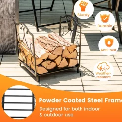 Tangkula Firewood Rack, Indoor Outdoor Heavy Duty Steel Log Holder for Fireplace Wood Storage
