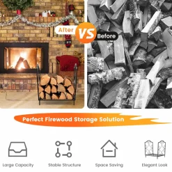 Tangkula Firewood Rack, Indoor Outdoor Heavy Duty Steel Log Holder for Fireplace Wood Storage