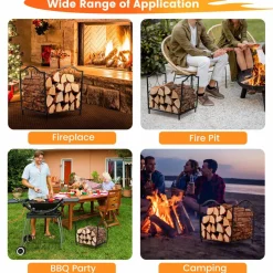 Tangkula Firewood Rack, Indoor Outdoor Heavy Duty Steel Log Holder for Fireplace Wood Storage