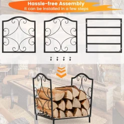 Tangkula Firewood Rack, Indoor Outdoor Heavy Duty Steel Log Holder for Fireplace Wood Storage