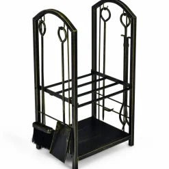 Tangkula Firewood Rack with 4 Fireplace Tools, Firewood Rack Bin Log Holder with Fireplace Tools Set