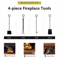 Tangkula Firewood Rack with 4 Fireplace Tools, Firewood Rack Bin Log Holder with Fireplace Tools Set