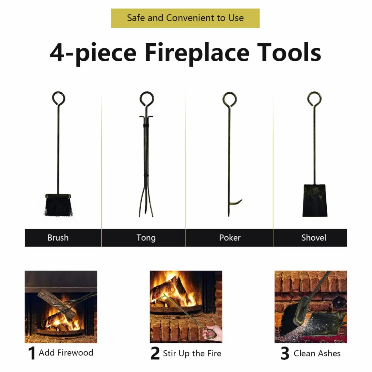 Tangkula Firewood Rack with 4 Fireplace Tools, Firewood Rack Bin Log Holder with Fireplace Tools Set