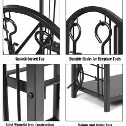 Tangkula Firewood Rack with 4 Fireplace Tools, Firewood Rack Bin Log Holder with Fireplace Tools Set (17.5