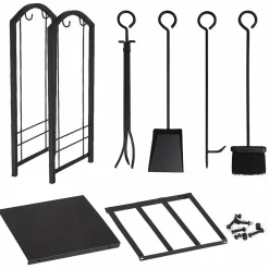 Tangkula Firewood Rack with 4 Fireplace Tools, Firewood Rack Bin Log Holder with Fireplace Tools Set (17.5