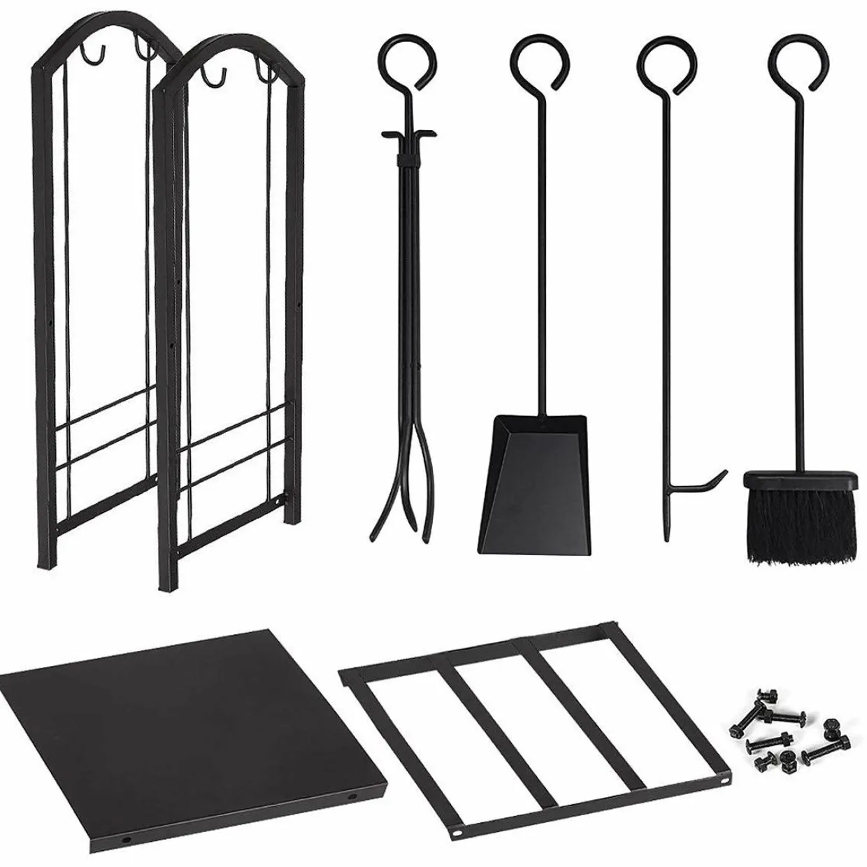 Tangkula Firewood Rack with 4 Fireplace Tools, Firewood Rack Bin Log Holder with Fireplace Tools Set (17.5" L x 12" W x 29.5" H)